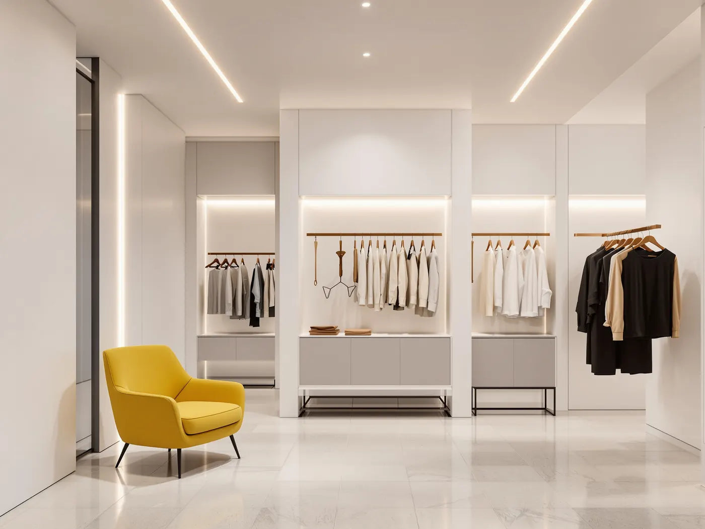 Boutique with lines of light in the ceiling