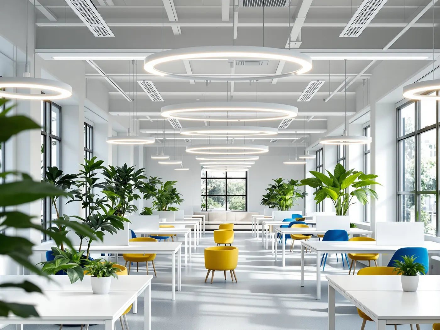 Open office under ring pendants